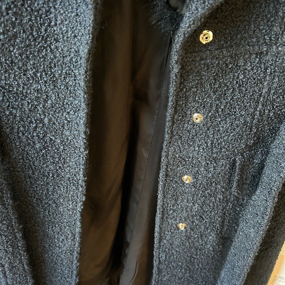 Marvin Richards Black Wool Boucle Belted Faux Fur Collar Coat M (runs small) - Picture 7 of 11